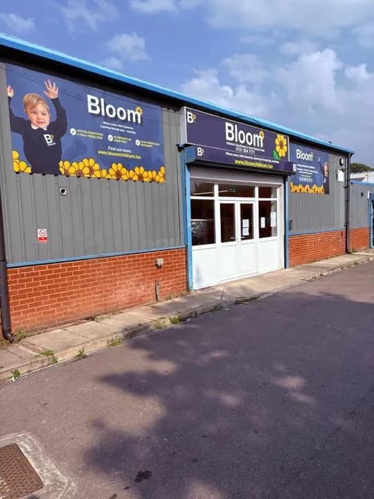 bloom childcare nursery building with blue signage